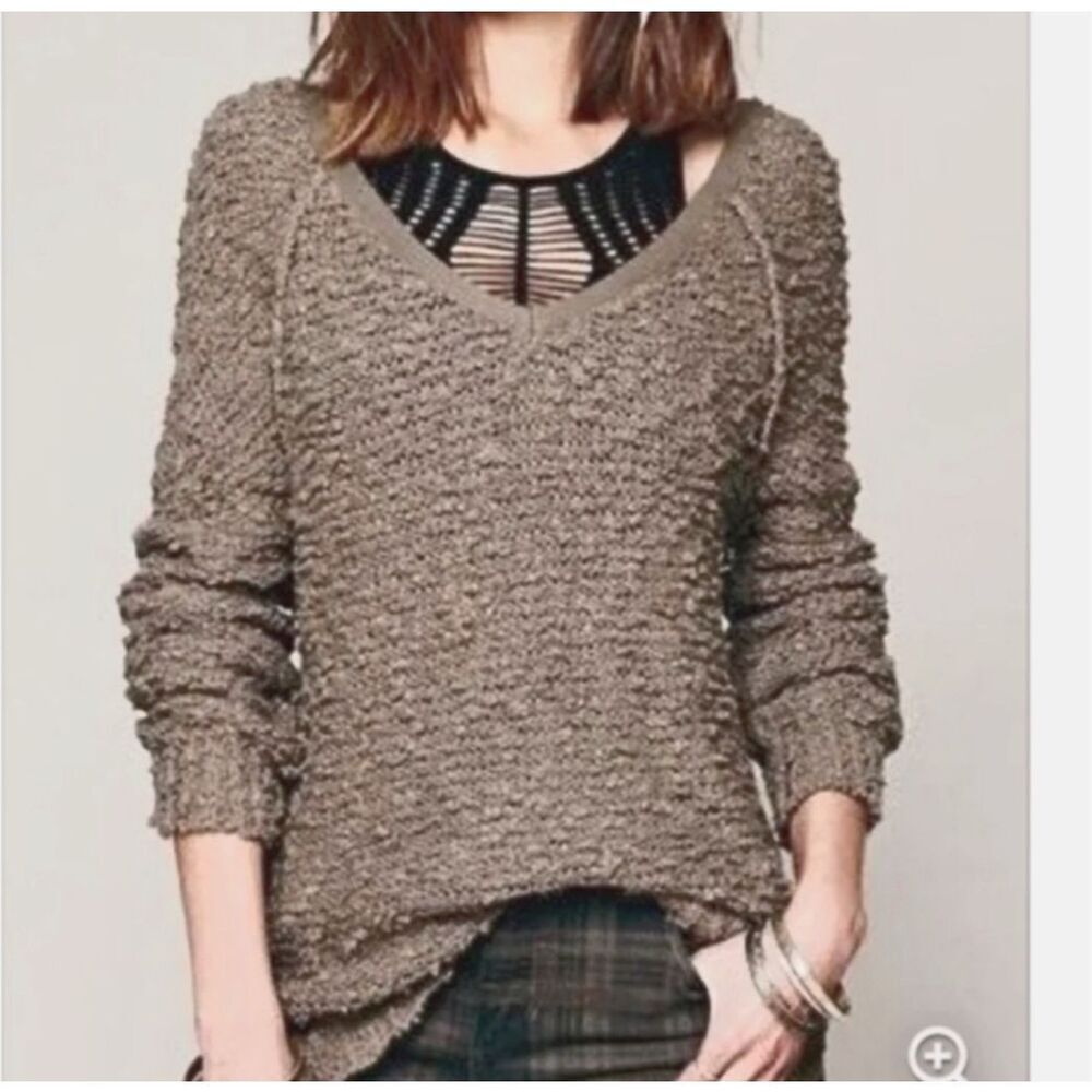 Free People Slubby Knit Cotton V‎ Neck Sweater Size XS